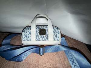 XOXO Mini Barrel Crossbody Satchel Bag – Blue & White Monogram Logomania